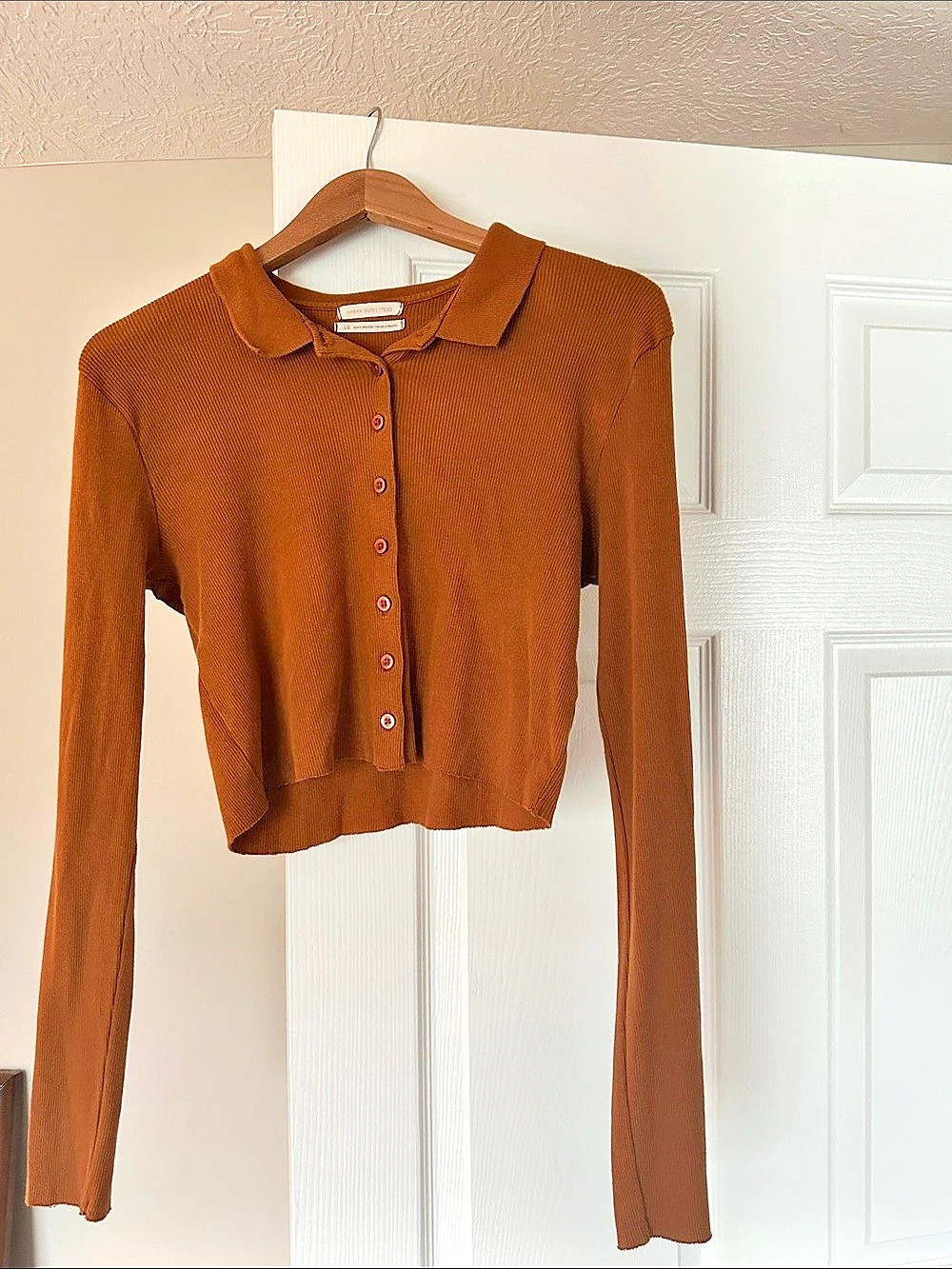 Urban Outfitters Ribbed Cropped Long Sleeve Polo Size Large